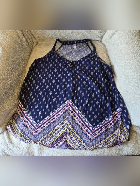 Xhilaration Tops - Navy Bohemian Printed Halter Camisole with Multicolor Hem